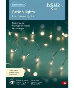 Lumineo Micro LED Stringlights Verlichting Zilverdraad 9M 180 LEDs Buiten Warm Wit