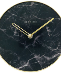 NeXtime NE-5222ZW Tafelklok Marble Table Dia 20cm Glas Zwart