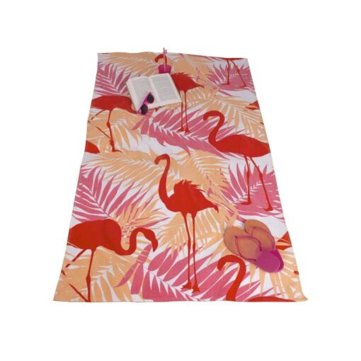 Strandlaken met Flamingo Print 90x170 cm Roze/Oranje