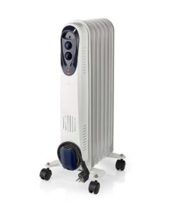 Nedis HTOI30WT7 Mobiele Olieradiator 600 / 900 / 1500 W 7 Vinnen Instelbare Thermostaat 3 Warmte Standen Omvalpreventie Wit