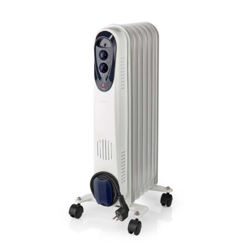 Nedis HTOI30WT7 Mobiele Olieradiator 600 / 900 / 1500 W 7 Vinnen Instelbare Thermostaat 3 Warmte Standen Omvalpreventie Wit