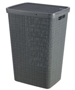 Curver Wasmand met Deksel Jute-Look 58L Donkergrijs