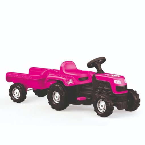 Dolu Eenhoorn Traptractor met Aanhanger Roze/Zwart