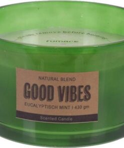 Geurkaars in glas eucalyptus mint met tekst Good Vibes