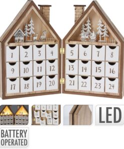 Houten LED Huis Adventskalender Bruin/Wit