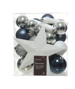 Kerstballen Mix 33 Stuks Zwart/Wit/Zilver/Kunststof