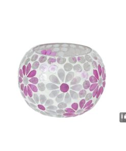 Glazen Windlicht Holly 10x14x14 cm Wit/Roze