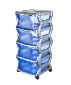 Bama Insieme Ladesysteem met Wieltjes 4 Laden 36x40x80 cm Zilver/Blauw/Transparant