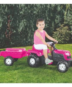 Alternative view of Dolu Eenhoorn Traptractor met Aanhanger Roze/Zwart