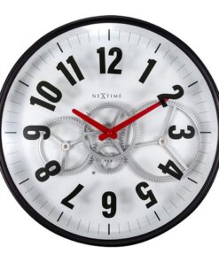 NeXtime NE-3259WI Moderne Gear Wandklok 36 cm Wit/Zwart