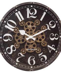 NeXtime NE-3282ZW Klok Henry 50 cm + Bewegende Tandwielen Zwart