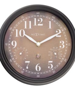 NeXtime NE-4318BR Buitenklok Jasmine + Thermo- en Hydrometer 23.5 cm Zwart/Koper