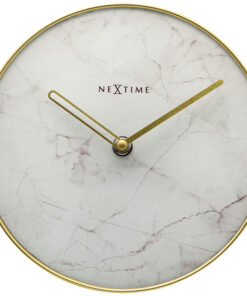 NeXtime NE-5222WI - Tafelklok - Ø 20 Cm - Glas / Metaal - Wit - 'Marble'