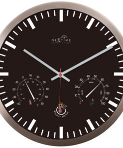 NeXtime NE-90513ZW Wandklok + Weerstation 25cm Zwart RC Aluminium