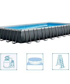 Intex 26374GN Ultra XTR Frame Zwembad 975x488x132 cm + Zandfilterpomp en Trap + Accessoires Grijs